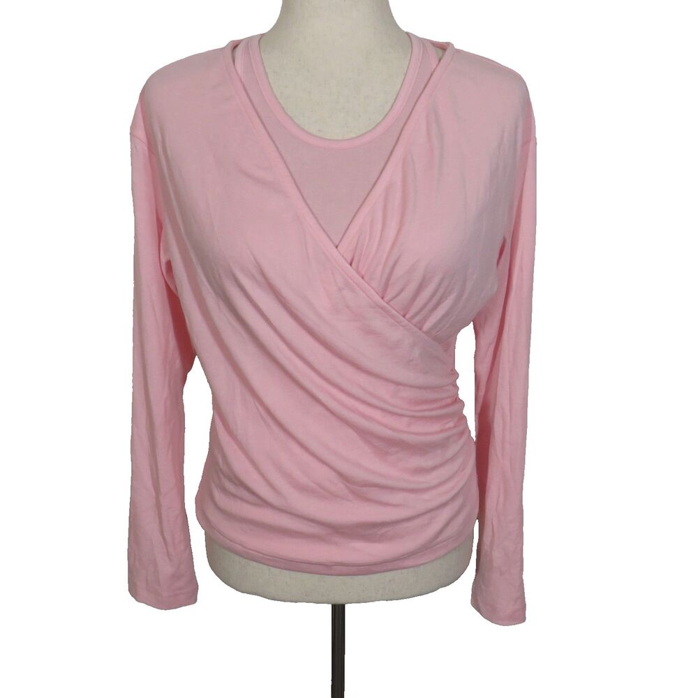 OGL Eco-MiYaMoon Cashmere Blend Ruched Long Sleeve Top & Brami Tank Set Pink M